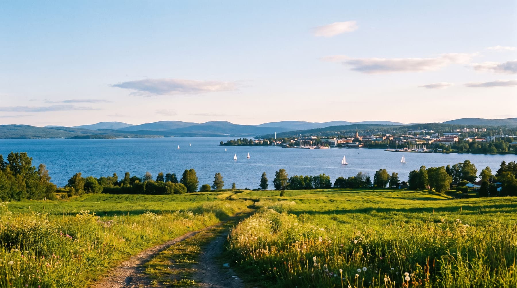 Utsikt över Storsjön och Östersund från Frösön en sommardag