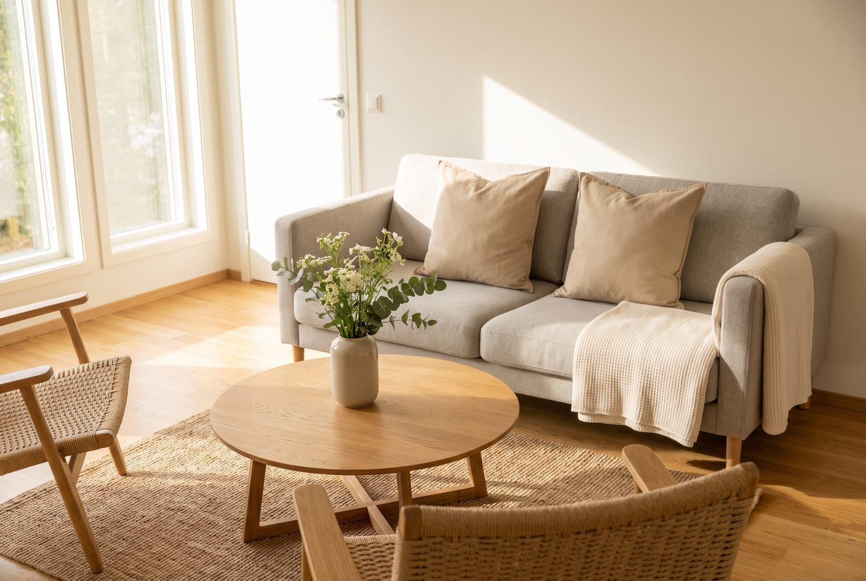 Stilrent och nystädat vardagsrum inför visning